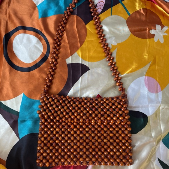 Vintage Japanese Wood Beaded Bag 🧮 - Picture 2 of 7